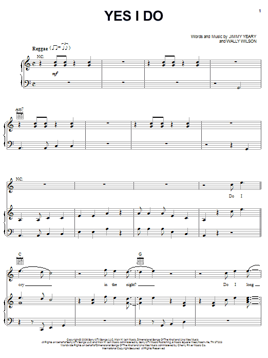 Download Rascal Flatts Yes I Do Sheet Music and learn how to play Piano, Vocal & Guitar (Right-Hand Melody) PDF digital score in minutes