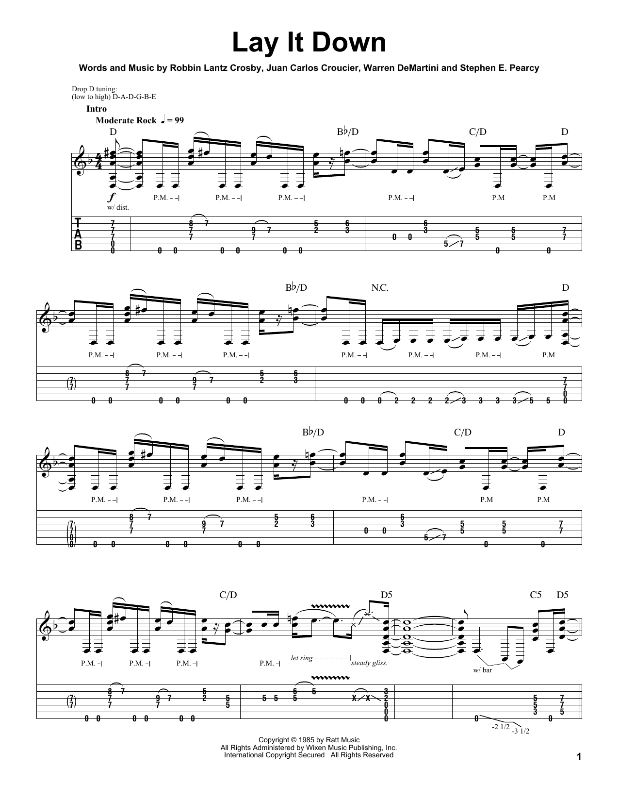 Download Ratt Lay It Down Sheet Music and learn how to play Guitar Tab Play-Along PDF digital score in minutes