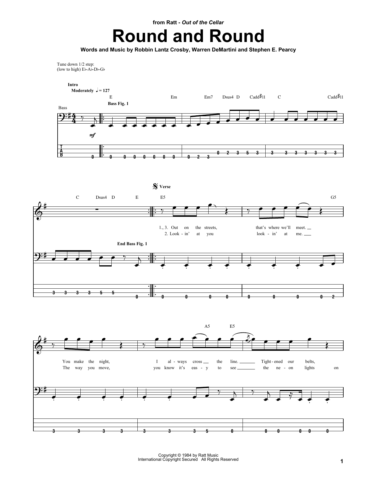 Download Ratt Round And Round Sheet Music and learn how to play Bass Guitar Tab PDF digital score in minutes