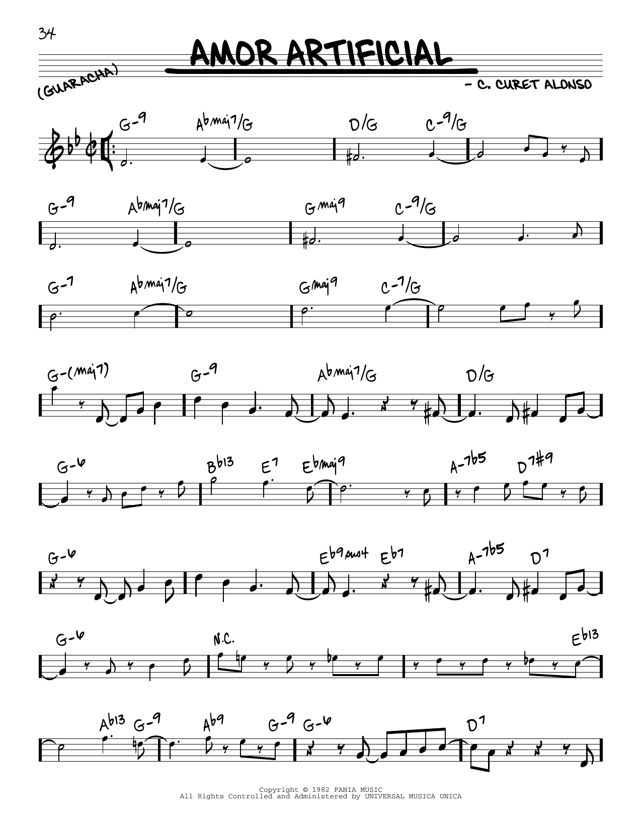 Download Ray Barretto Amor Artificial Sheet Music and learn how to play Real Book – Melody & Chords PDF digital score in minutes