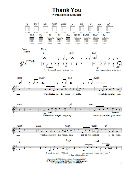 Download Ray Boltz Thank You Sheet Music and learn how to play Piano, Vocal & Guitar Chords (Right-Hand Melody) PDF digital score in minutes