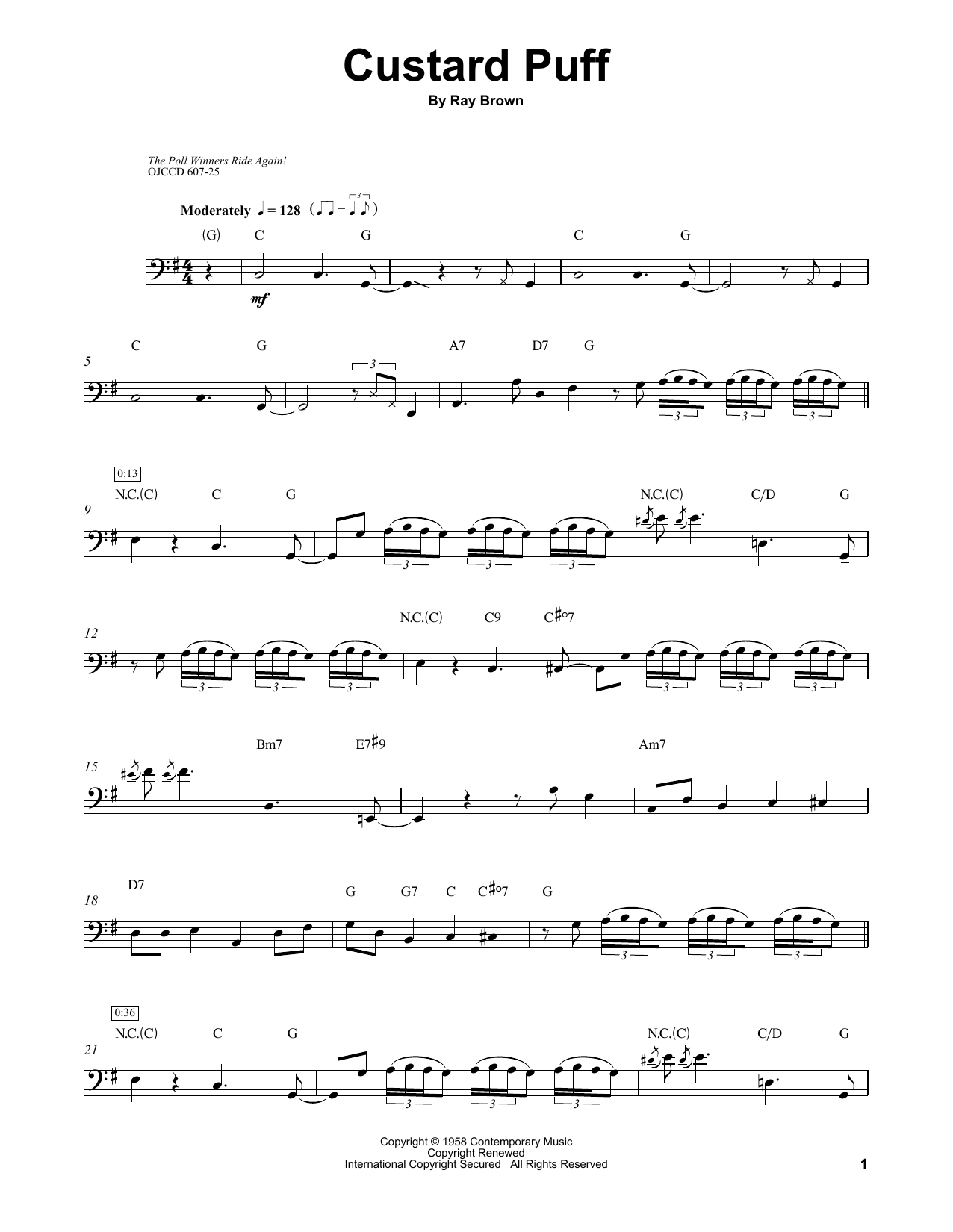 Download Ray Brown Custard Puff Sheet Music and learn how to play Bass Transcription PDF digital score in minutes