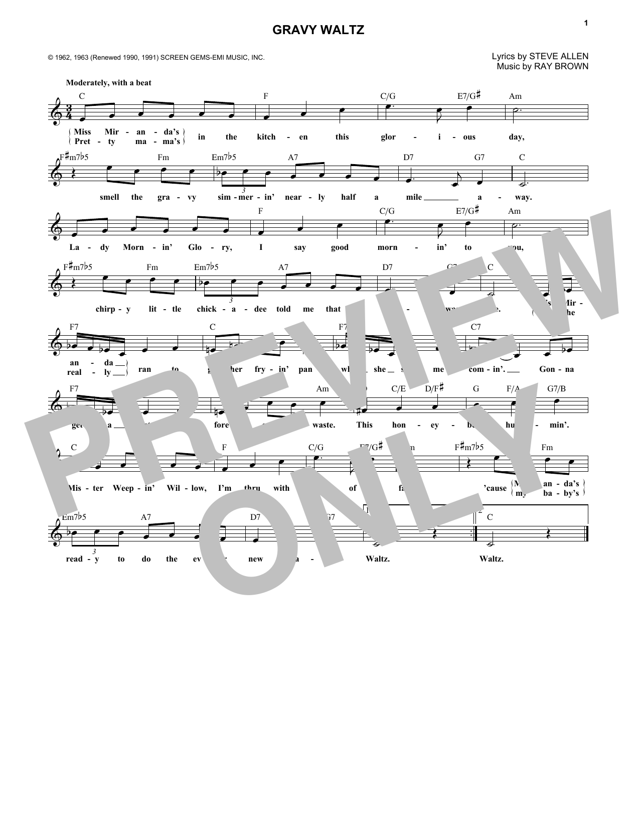 Download Ray Brown Gravy Waltz Sheet Music and learn how to play Melody Line, Lyrics & Chords PDF digital score in minutes