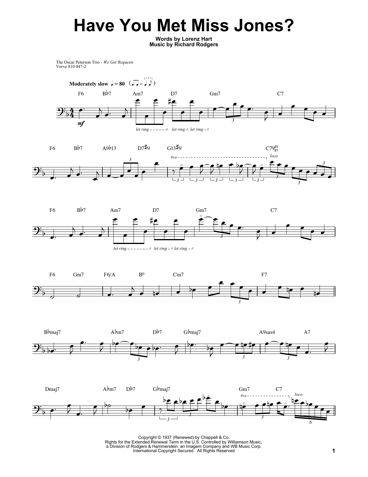 Download Ray Brown Have You Met Miss Jones? Sheet Music and learn how to play Bass Transcription PDF digital score in minutes