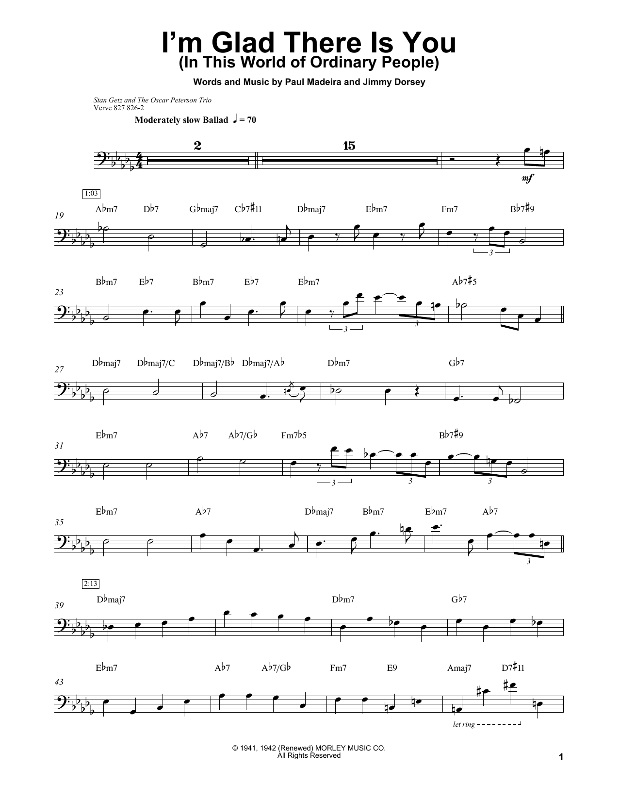 Download Ray Brown I'm Glad There Is You (In This World Of Ordinary People) Sheet Music and learn how to play Bass Transcription PDF digital score in minutes
