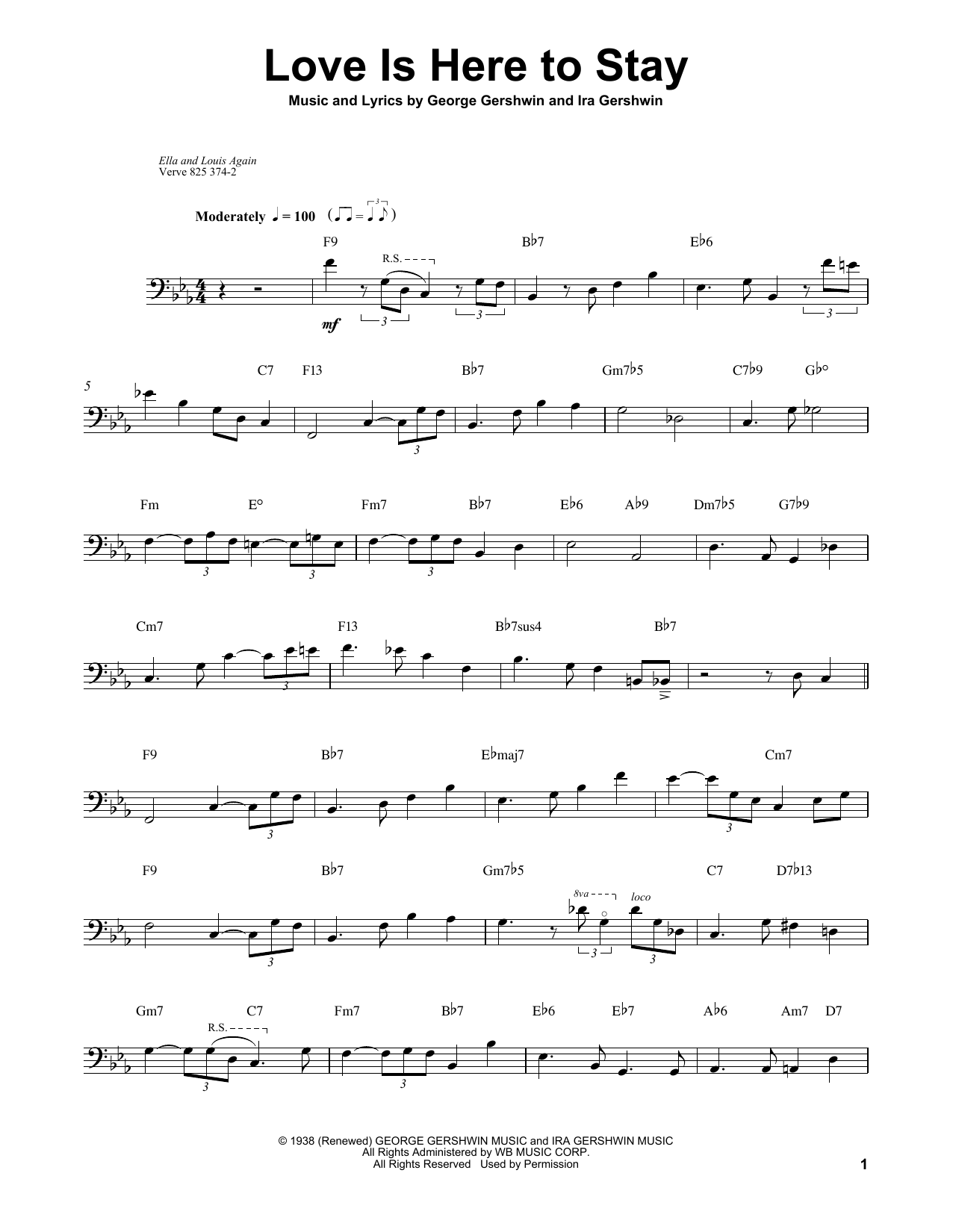 Download Ray Brown Love Is Here To Stay Sheet Music and learn how to play Bass Transcription PDF digital score in minutes
