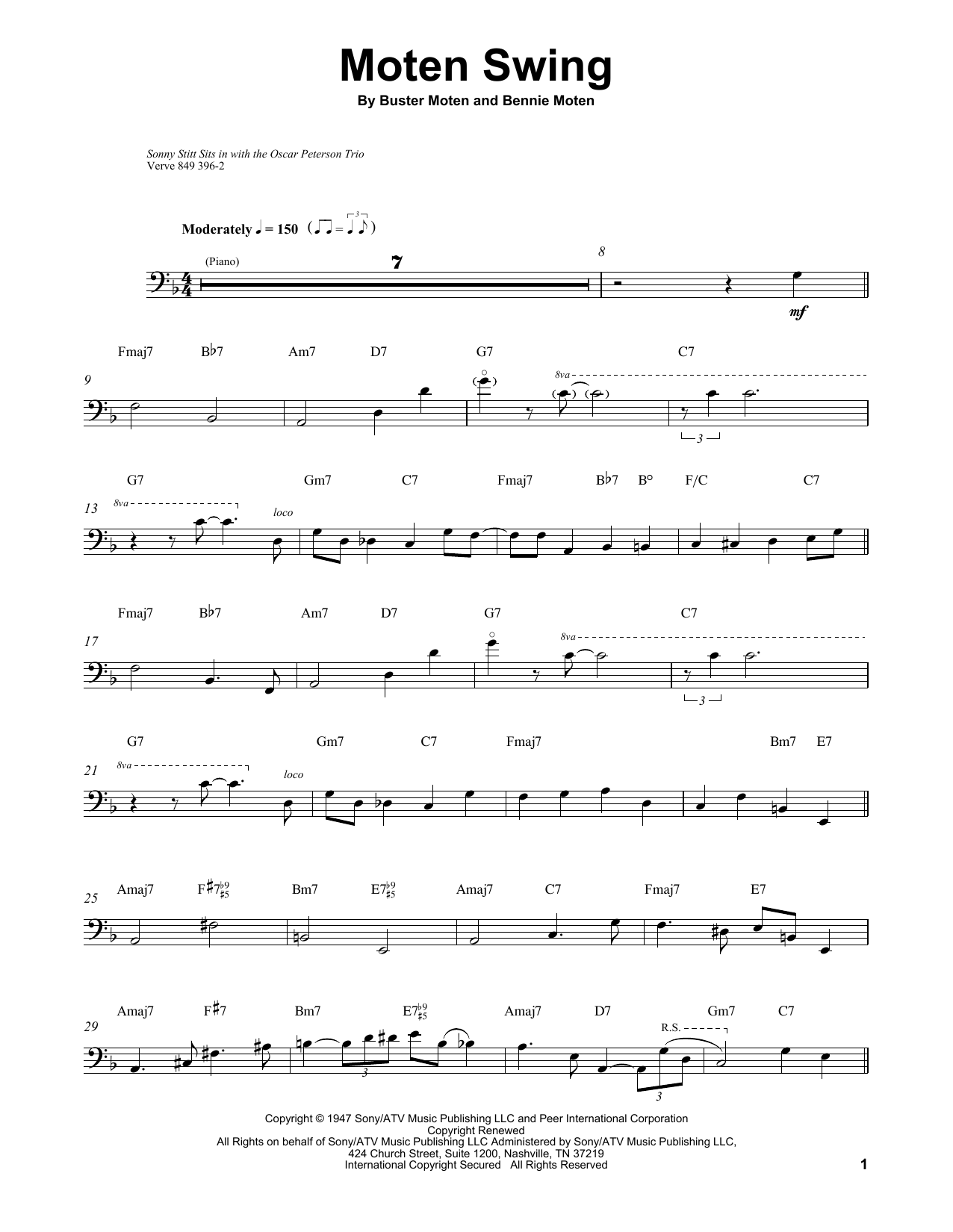 Download Ray Brown Moten Swing Sheet Music and learn how to play Bass Transcription PDF digital score in minutes
