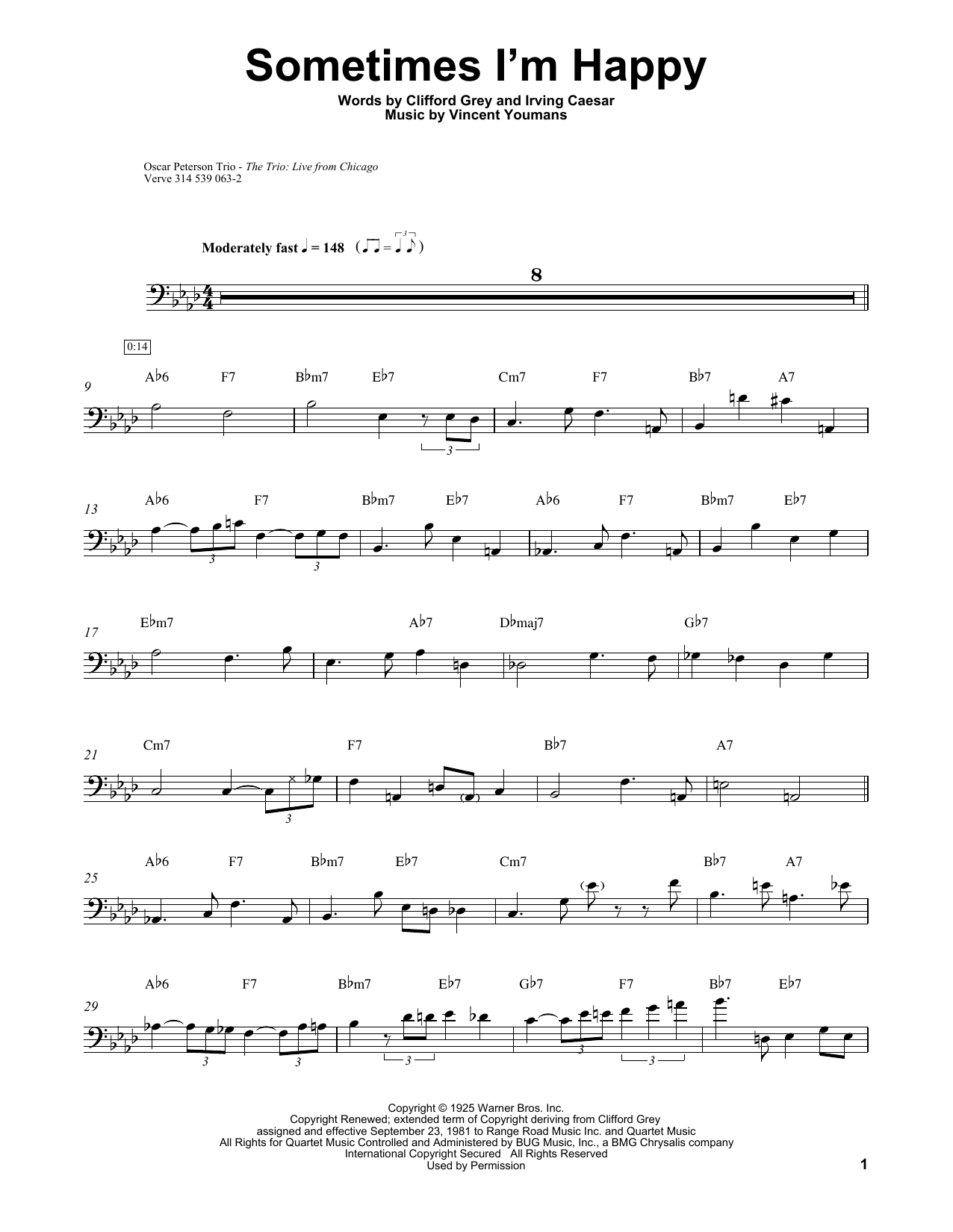 Download Ray Brown Sometimes I'm Happy Sheet Music and learn how to play Bass Transcription PDF digital score in minutes