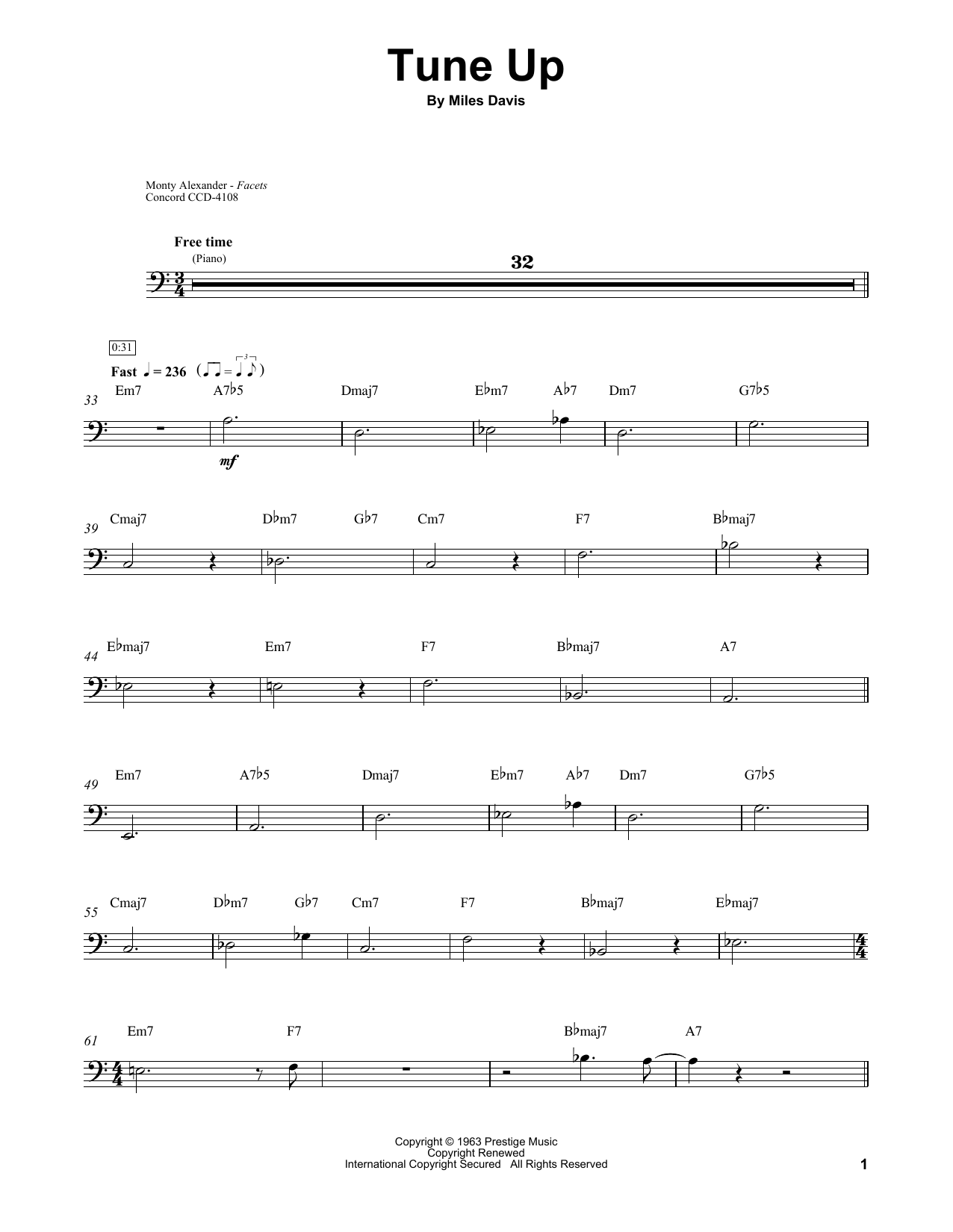 Download Ray Brown Tune Up Sheet Music and learn how to play Bass Transcription PDF digital score in minutes