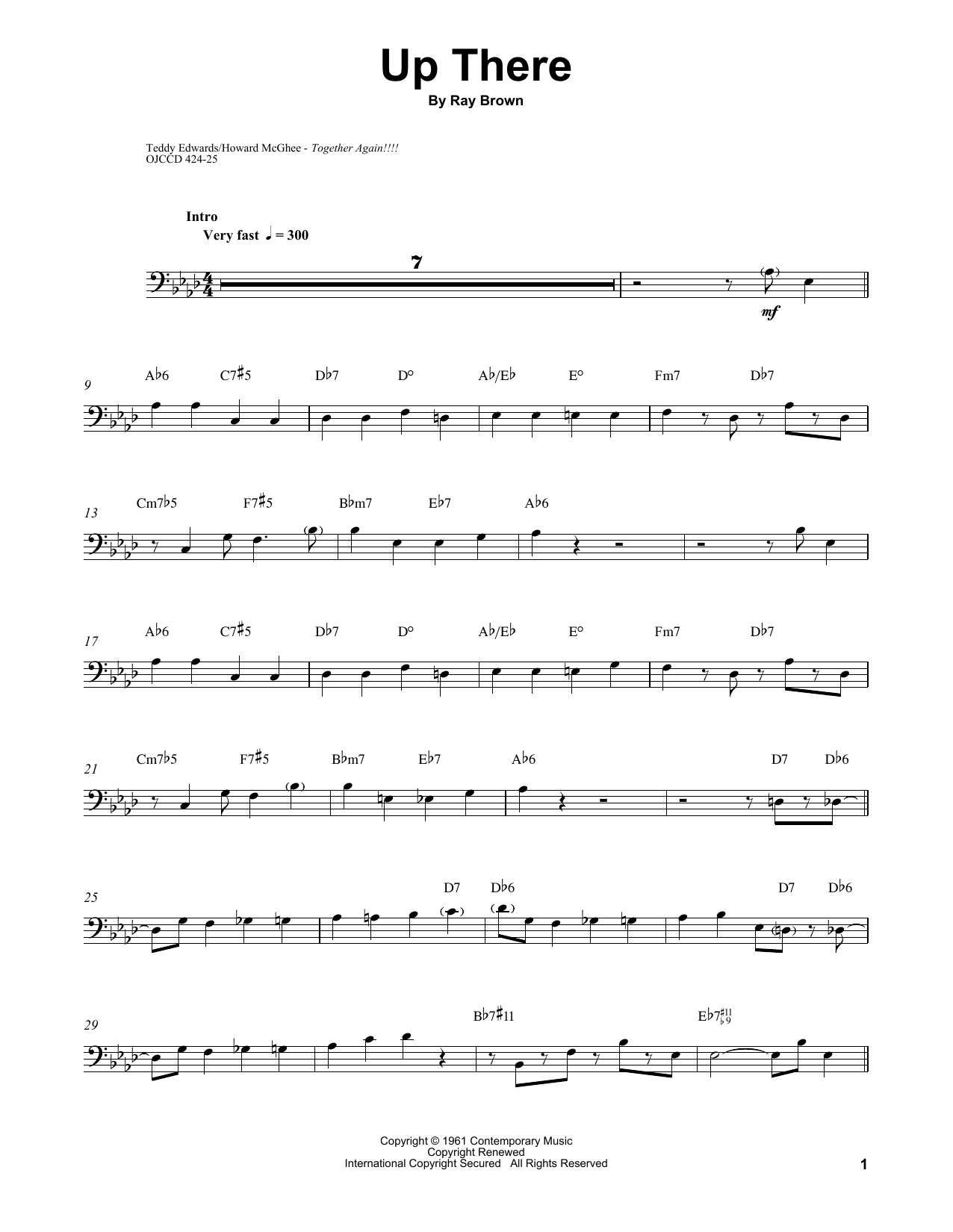 Download Ray Brown Up There Sheet Music and learn how to play Bass Transcription PDF digital score in minutes