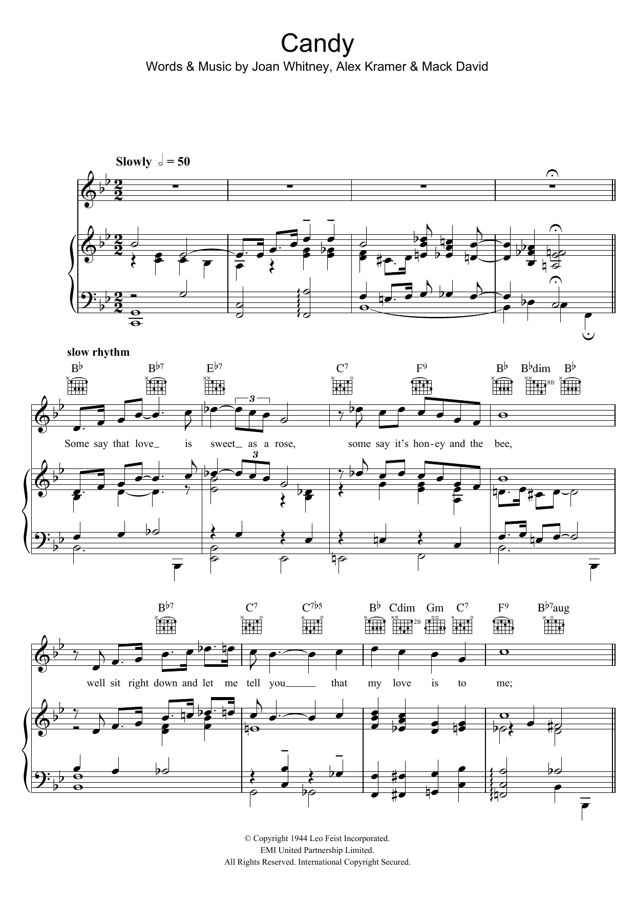 Download Ray Charles Candy Sheet Music and learn how to play Piano, Vocal & Guitar (Right-Hand Melody) PDF digital score in minutes