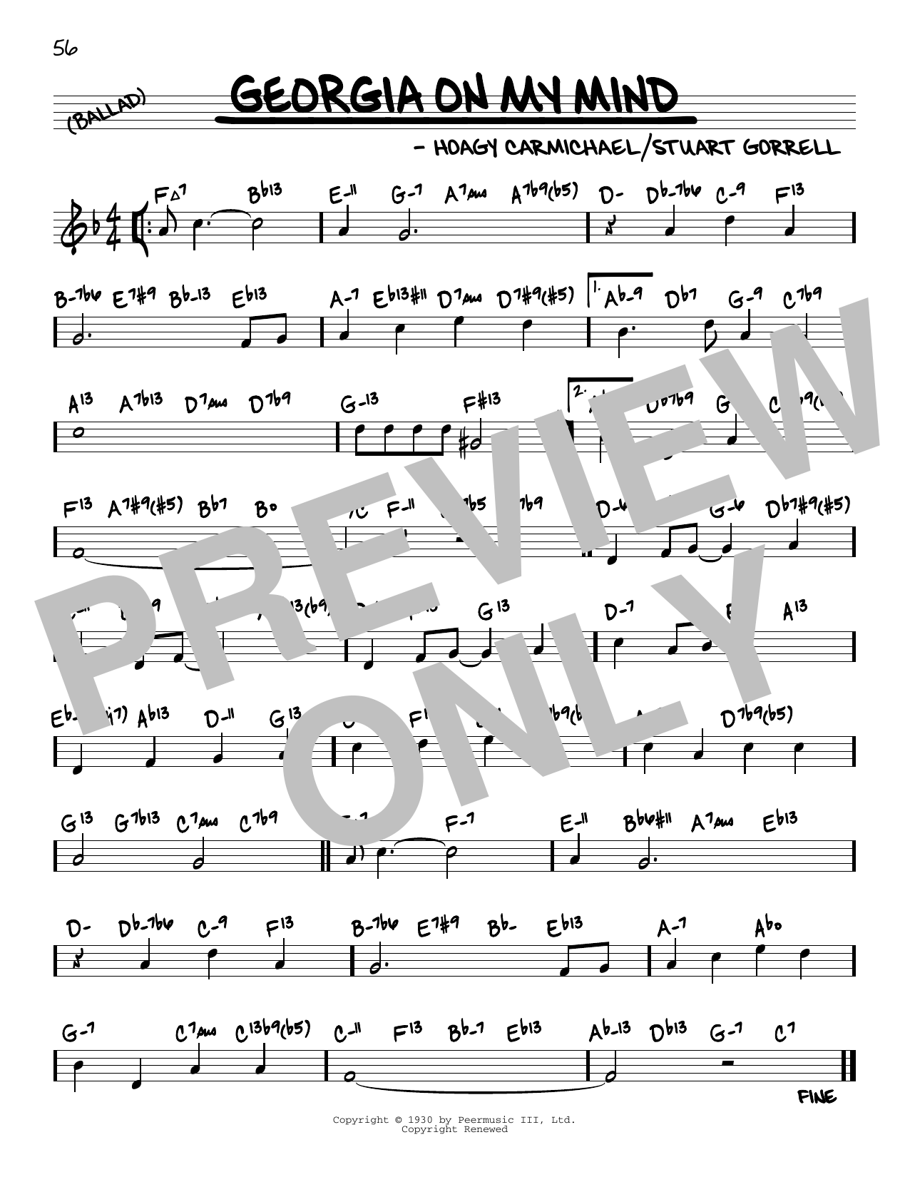 Download Ray Charles Georgia On My Mind (arr. David Hazeltine) Sheet Music and learn how to play Real Book – Enhanced Chords PDF digital score in minutes
