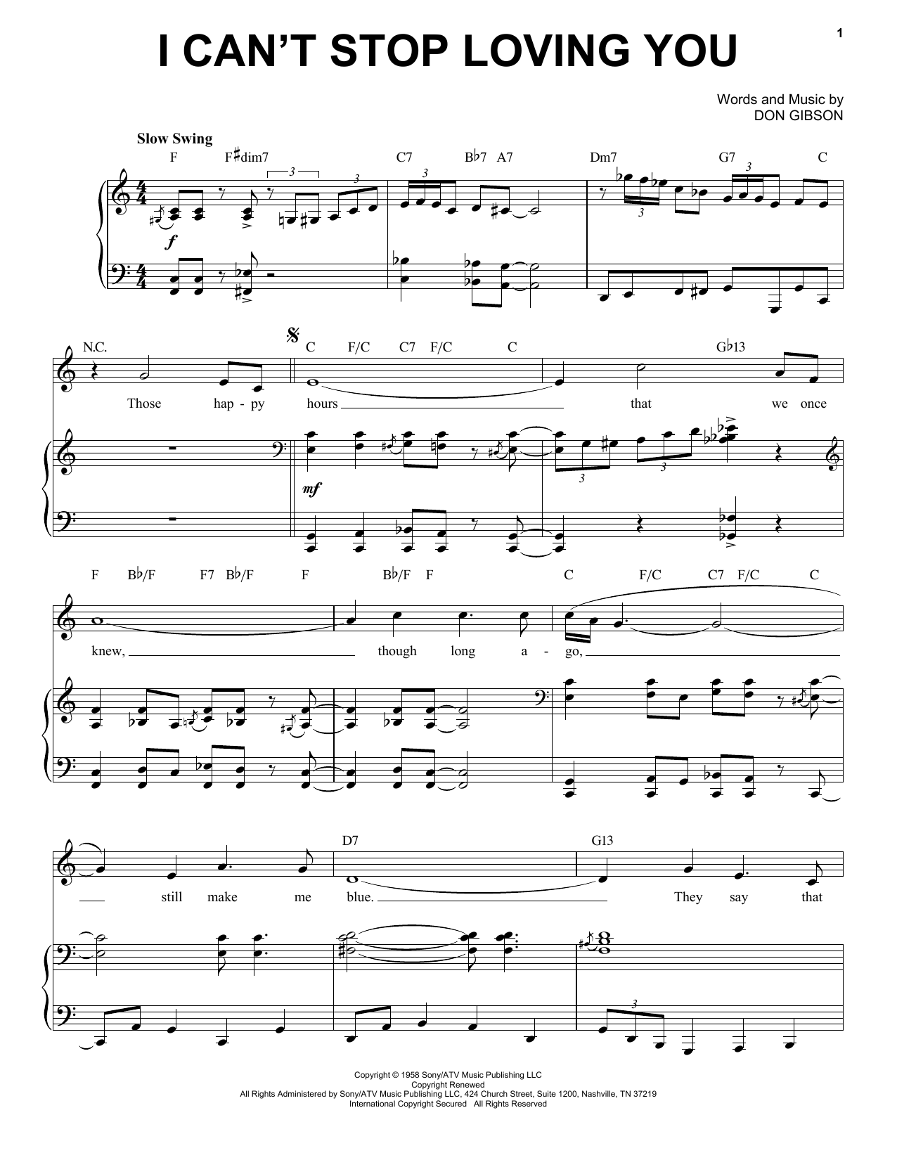 Download Ray Charles I Can't Stop Loving You [Jazz version] (arr. Brent Edstrom) Sheet Music and learn how to play Piano & Vocal PDF digital score in minutes