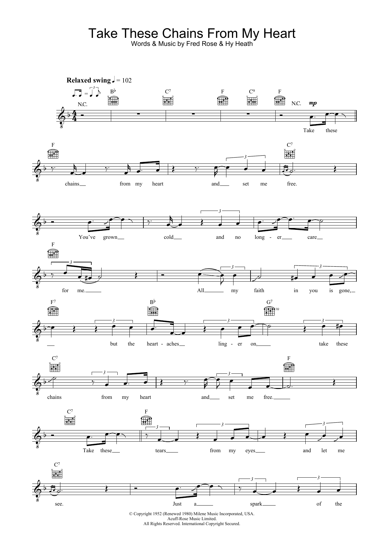 Download Ray Charles Take These Chains From My Heart Sheet Music and learn how to play Lead Sheet / Fake Book PDF digital score in minutes