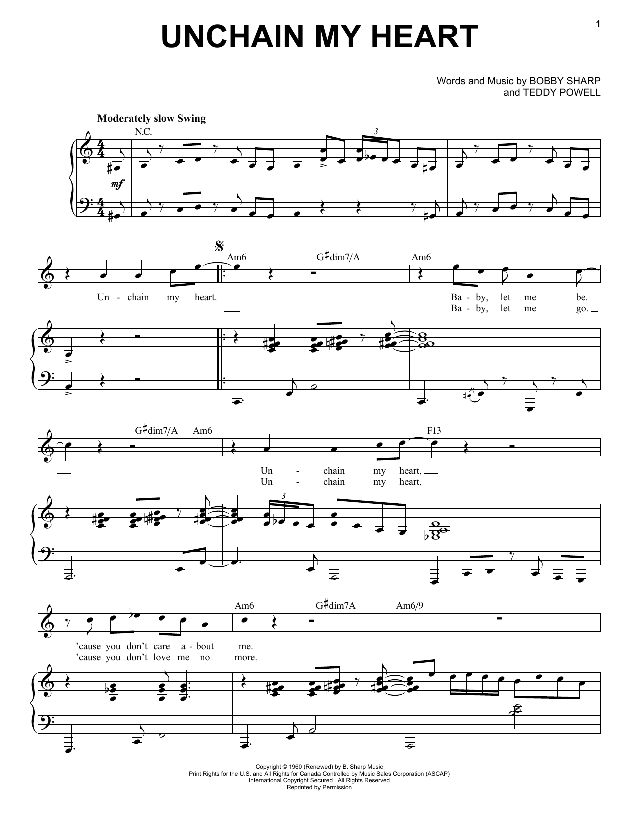 Download Ray Charles Unchain My Heart [Jazz version] (arr. Brent Edstrom) Sheet Music and learn how to play Piano & Vocal PDF digital score in minutes