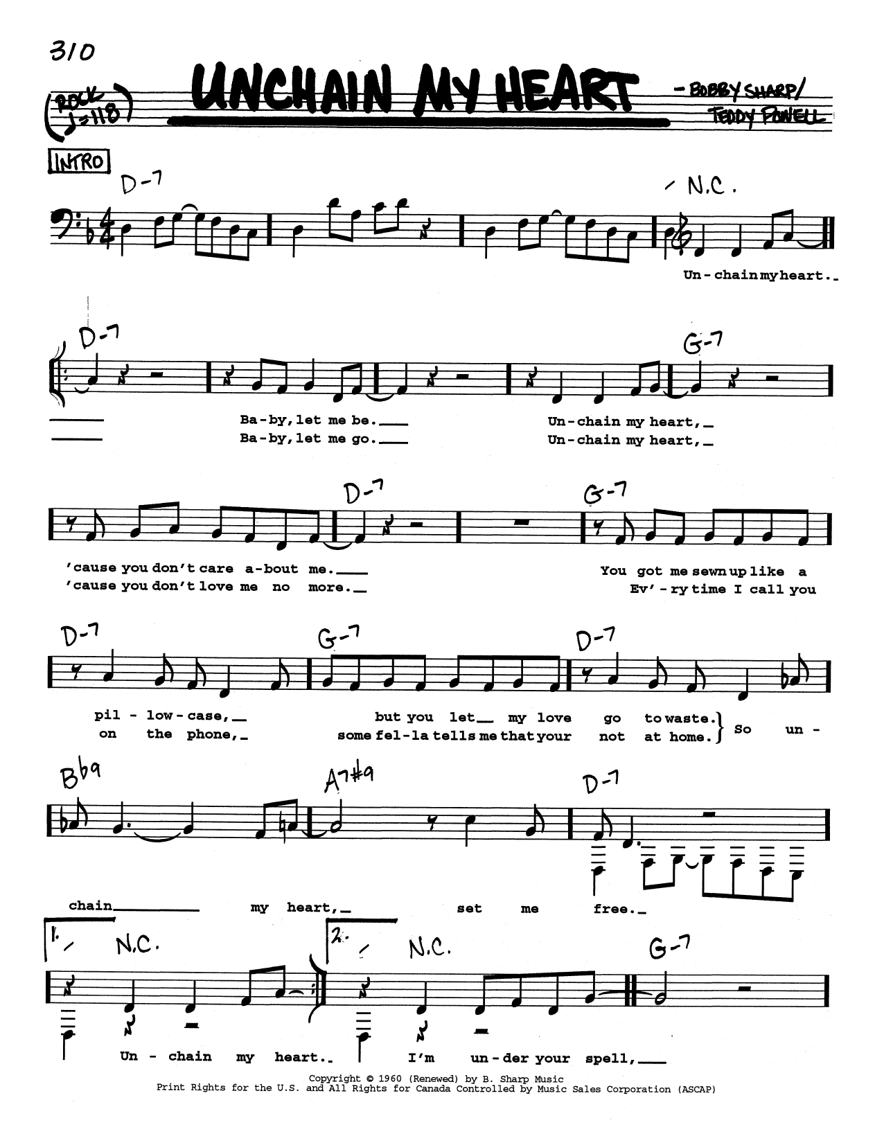 Download Ray Charles Unchain My Heart (Low Voice) Sheet Music and learn how to play Real Book – Melody, Lyrics & Chords PDF digital score in minutes