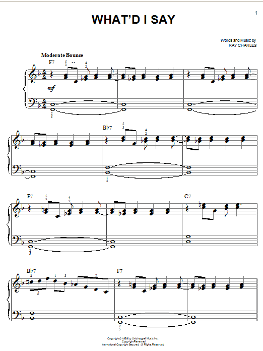 Download Ray Charles What'd I Say Sheet Music and learn how to play Keyboard Transcription PDF digital score in minutes
