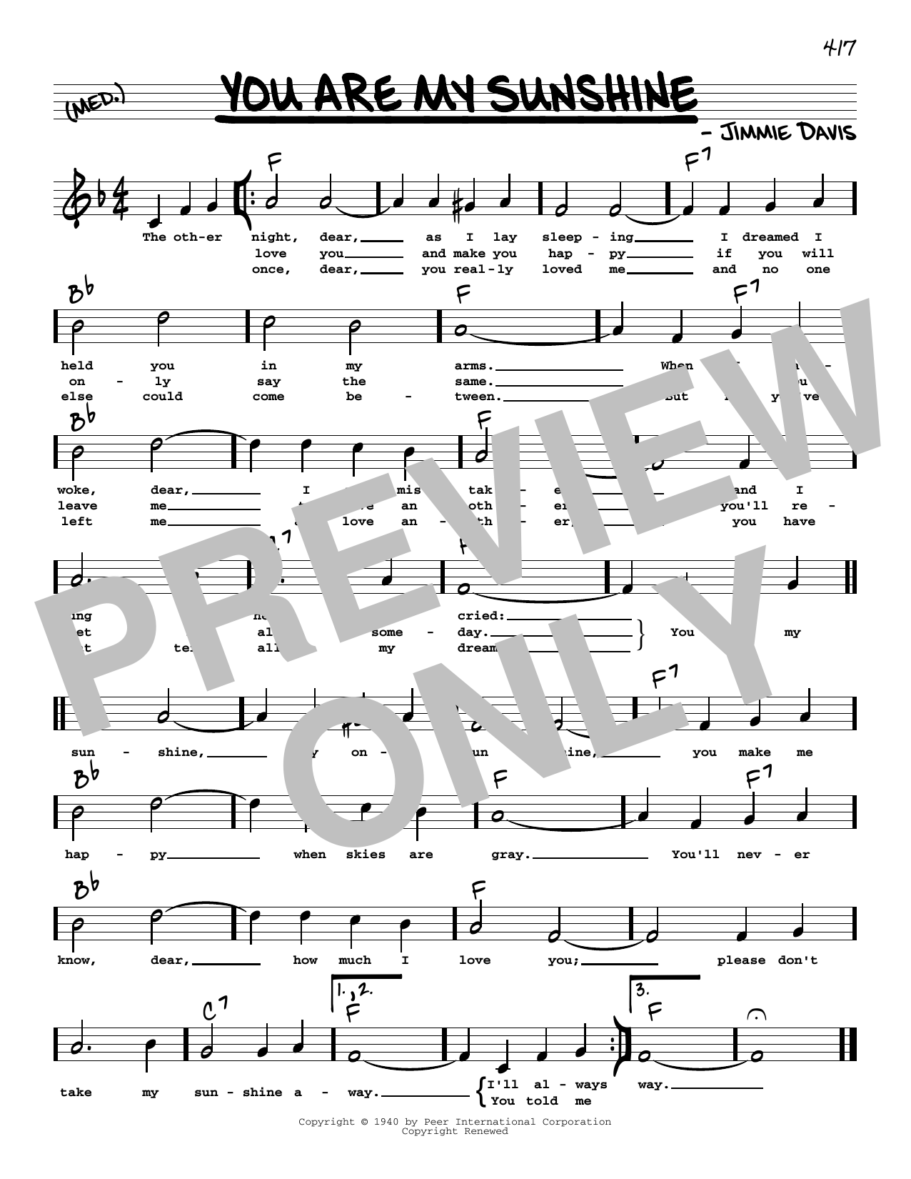 Download Ray Charles You Are My Sunshine (High Voice) Sheet Music and learn how to play Real Book – Melody, Lyrics & Chords PDF digital score in minutes