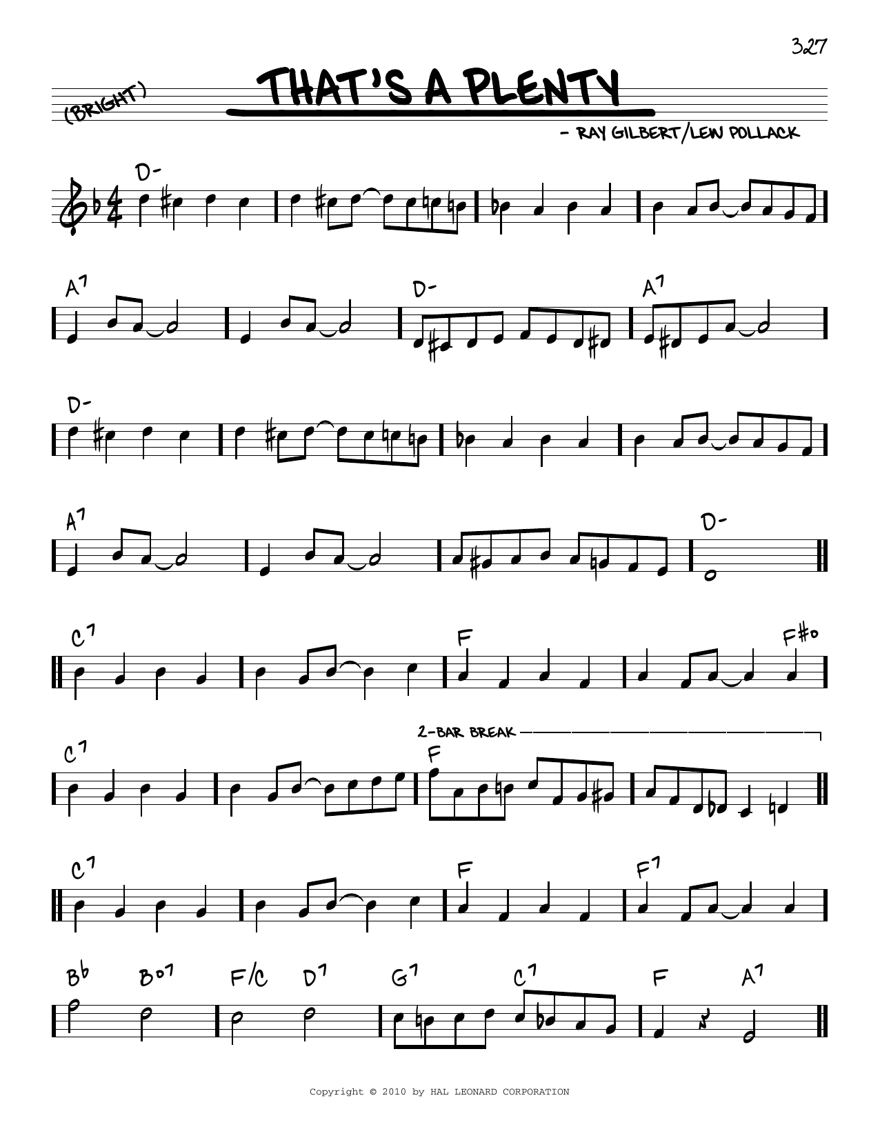 Download Ray Gilbert That's A Plenty (arr. Robert Rawlins) Sheet Music and learn how to play Real Book – Melody, Lyrics & Chords PDF digital score in minutes