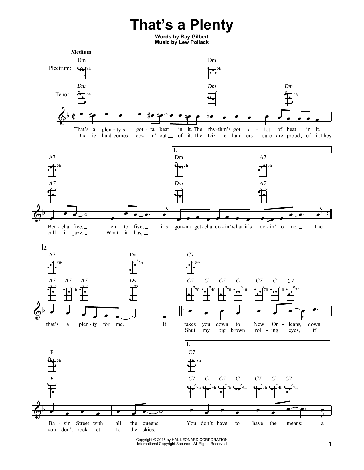Download Ray Gilbert That's A Plenty Sheet Music and learn how to play Banjo PDF digital score in minutes