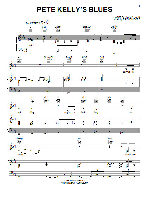 Download Ray Heindorf Pete Kelly's Blues Sheet Music and learn how to play Piano, Vocal & Guitar (Right-Hand Melody) PDF digital score in minutes
