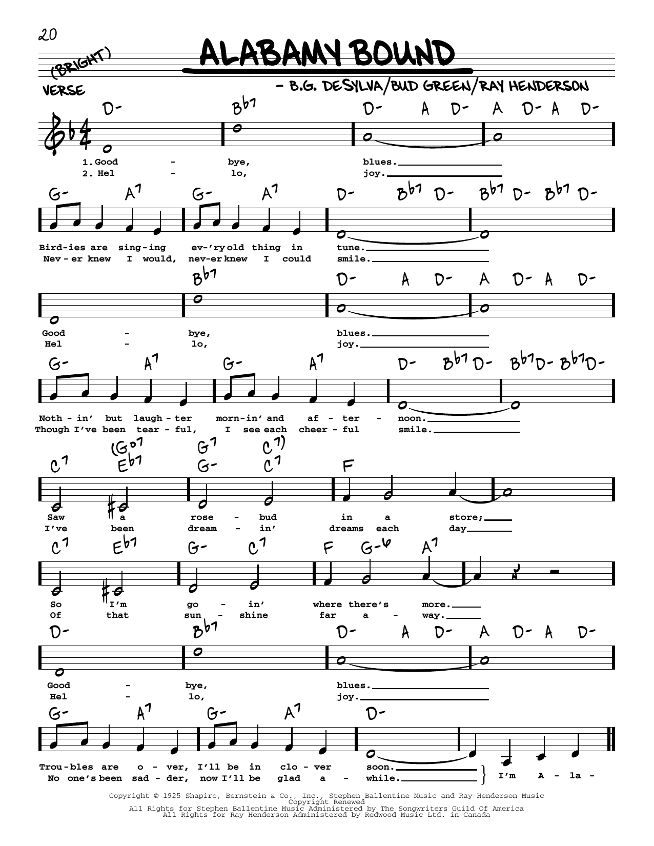Download Ray Henderson Alabamy Bound (arr. Robert Rawlins) Sheet Music and learn how to play Real Book – Melody, Lyrics & Chords PDF digital score in minutes