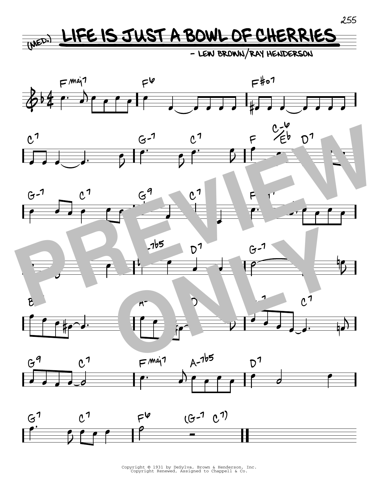 Download Ray Henderson and Lew Brown Life Is Just A Bowl Of Cherries Sheet Music and learn how to play Real Book – Melody & Chords PDF digital score in minutes