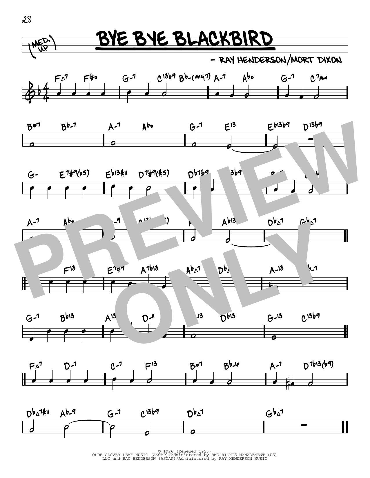 Download Ray Henderson Bye Bye Blackbird (arr. David Hazeltine) Sheet Music and learn how to play Real Book – Enhanced Chords PDF digital score in minutes