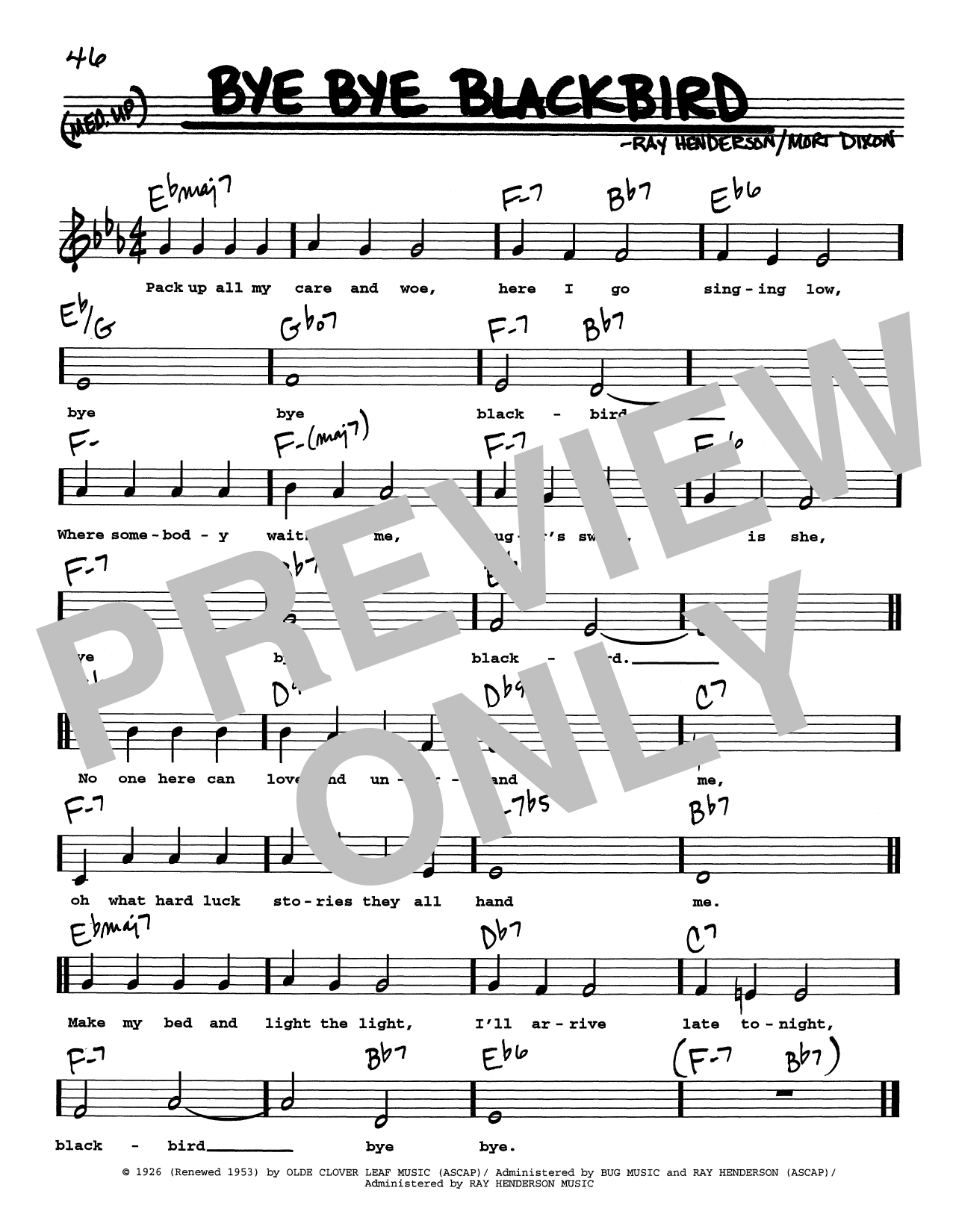 Download Ray Henderson Bye Bye Blackbird (Low Voice) Sheet Music and learn how to play Real Book – Melody, Lyrics & Chords PDF digital score in minutes