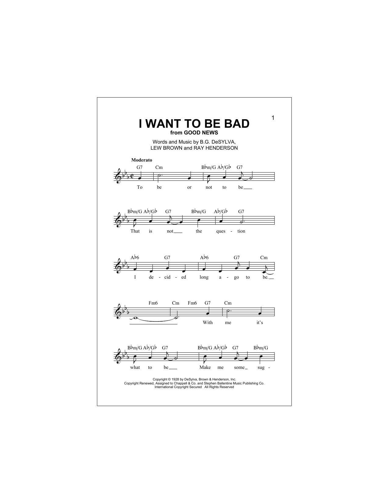 Download Ray Henderson I Want To Be Bad Sheet Music and learn how to play Melody Line, Lyrics & Chords PDF digital score in minutes