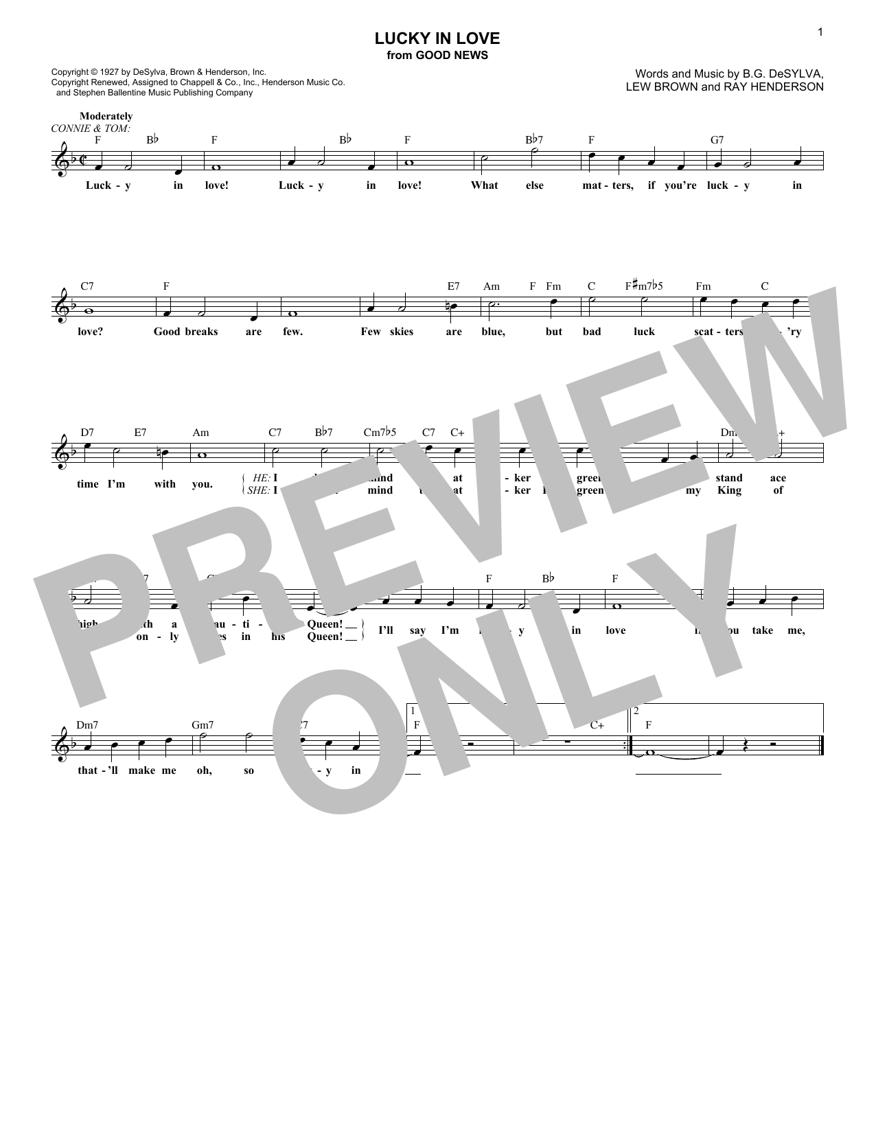 Download Ray Henderson Lucky In Love (from Good News) Sheet Music and learn how to play Lead Sheet / Fake Book PDF digital score in minutes