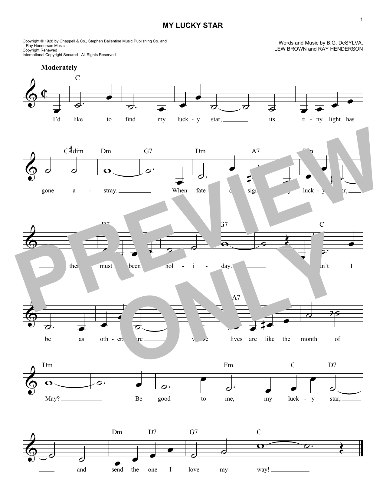 Download Ray Henderson My Lucky Star Sheet Music and learn how to play Real Book – Melody & Chords PDF digital score in minutes