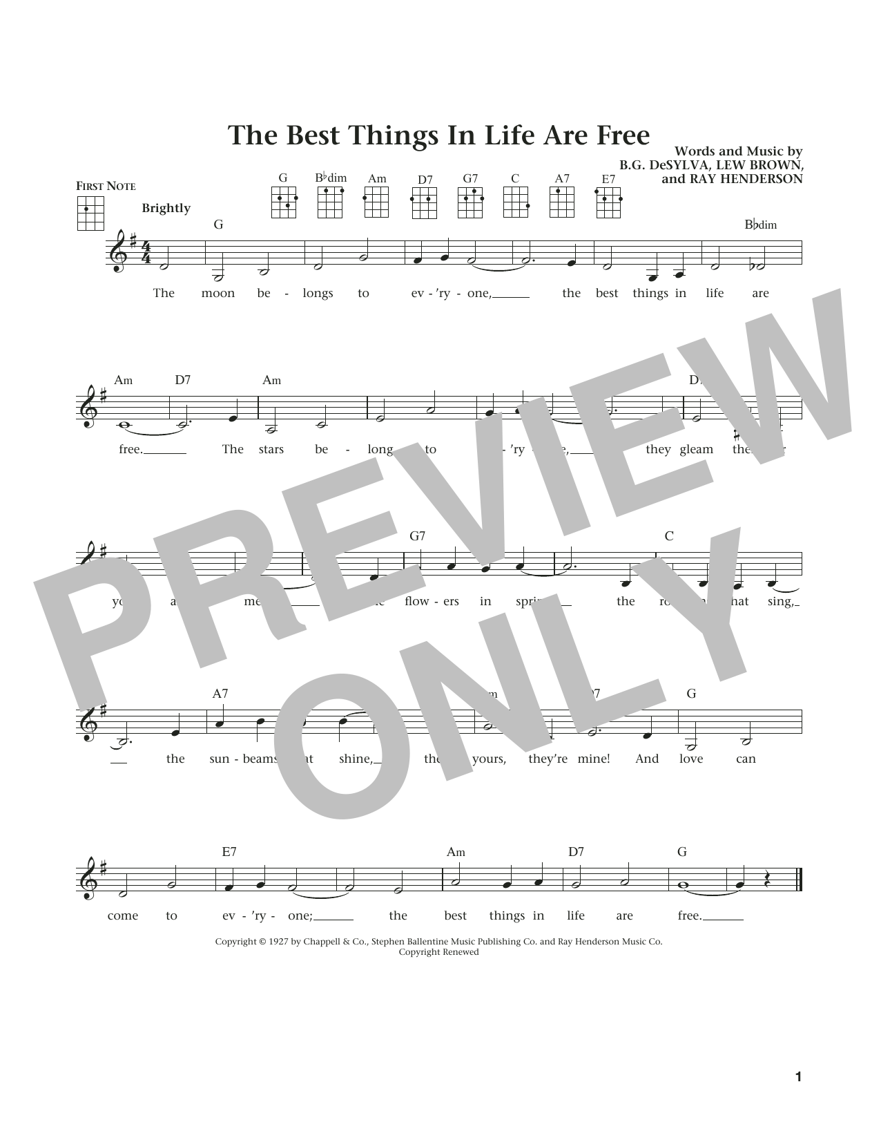 Download Ray Henderson The Best Things In Life Are Free Sheet Music and learn how to play Ukulele PDF digital score in minutes