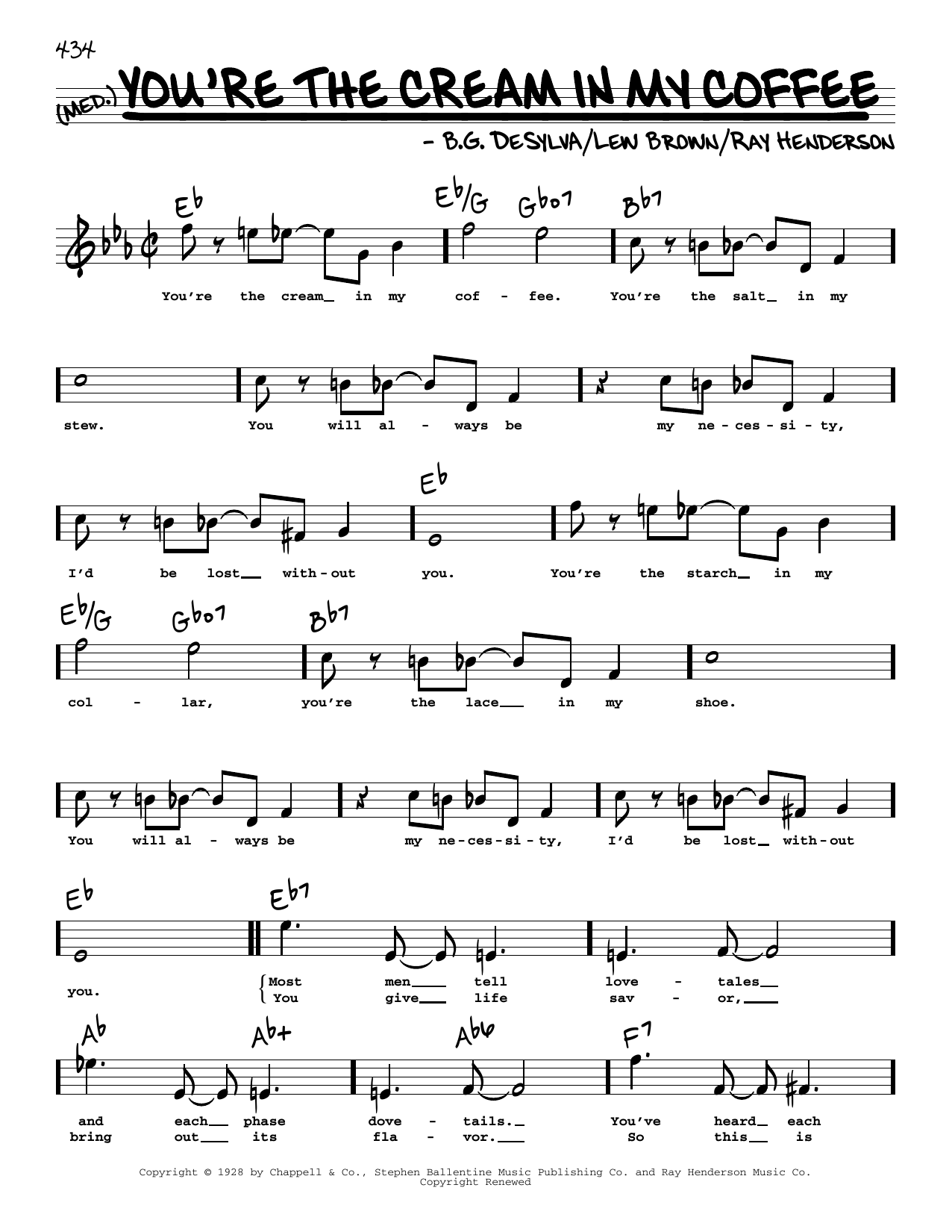 Download Ray Henderson You're The Cream In My Coffee (High Voice) (from Hold Everything) Sheet Music and learn how to play Real Book – Melody, Lyrics & Chords PDF digital score in minutes