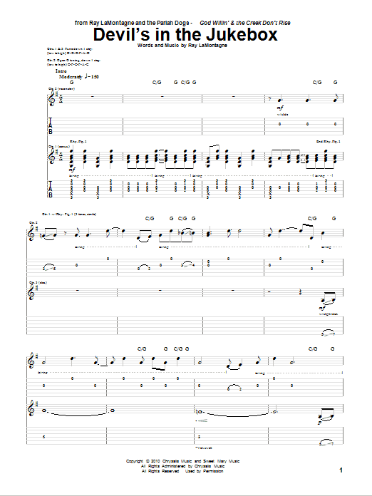 Download Ray LaMontagne and The Pariah Dogs Devil's In The Jukebox Sheet Music and learn how to play Guitar Tab PDF digital score in minutes