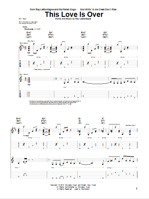Download Ray LaMontagne and The Pariah Dogs This Love Is Over Sheet Music and learn how to play Guitar Tab PDF digital score in minutes