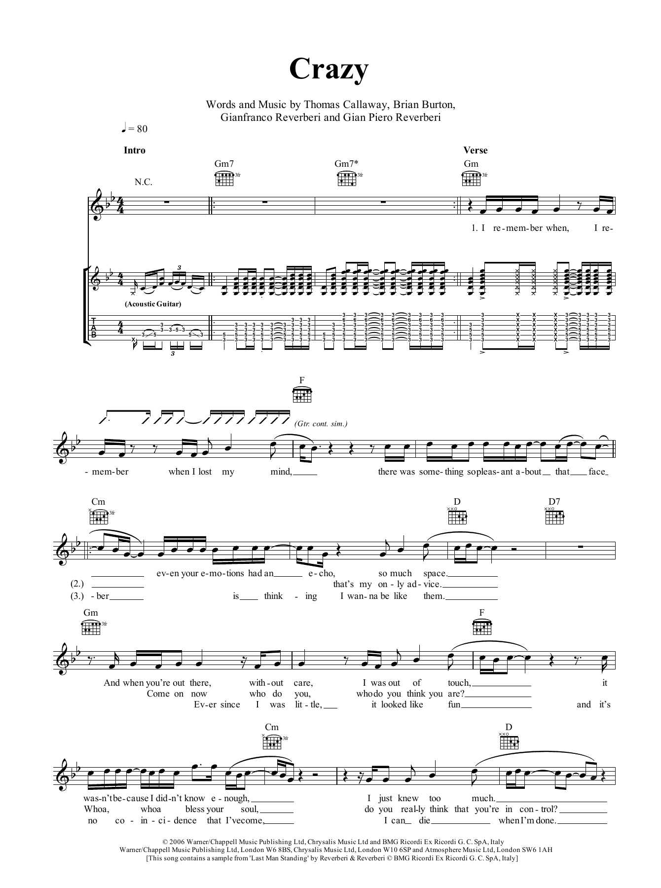 Download Ray LaMontagne Crazy Sheet Music and learn how to play Guitar Tab PDF digital score in minutes