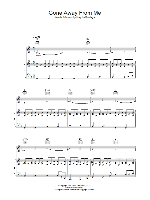 Download Ray LaMontagne Gone Away From Me Sheet Music and learn how to play Piano, Vocal & Guitar PDF digital score in minutes