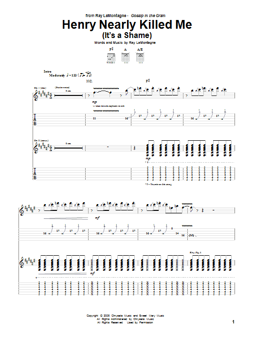 Download Ray LaMontagne Henry Nearly Killed Me (It's A Shame) Sheet Music and learn how to play Guitar Tab PDF digital score in minutes