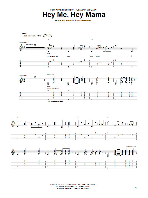 Download Ray LaMontagne Hey Me, Hey Mama Sheet Music and learn how to play Guitar Tab PDF digital score in minutes
