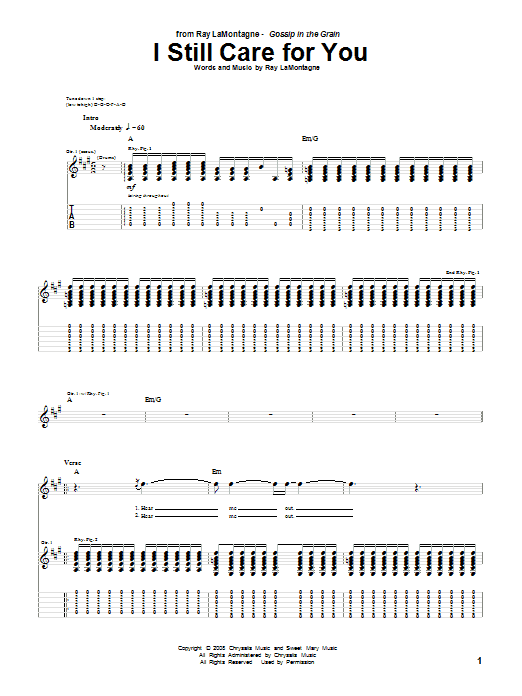 Download Ray LaMontagne I Still Care For You Sheet Music and learn how to play Lyrics & Chords PDF digital score in minutes