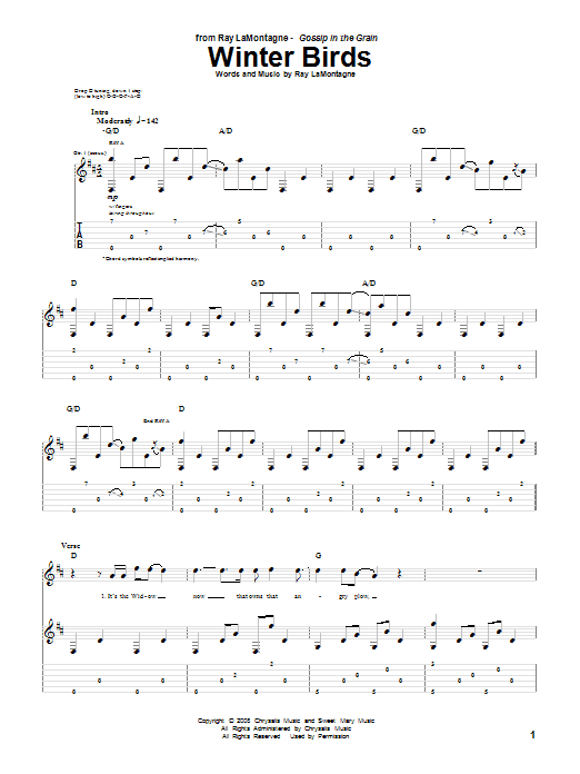 Download Ray LaMontagne Winter Birds Sheet Music and learn how to play Guitar Tab PDF digital score in minutes