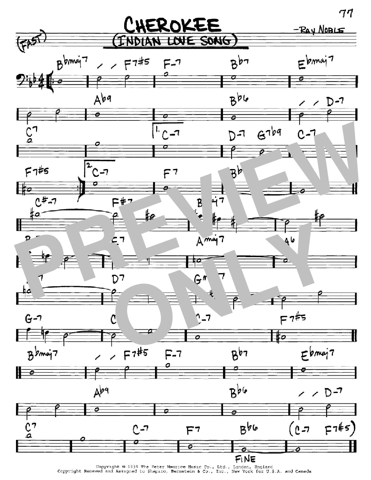 Download Ray Noble And His Orchestra Cherokee (Indian Love Song) Sheet Music and learn how to play Real Book – Melody & Chords – Bass Clef Instruments PDF digital score in minutes