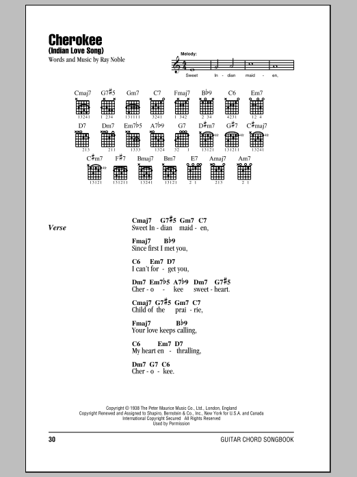 Download Ray Noble Cherokee (Indian Love Song) Sheet Music and learn how to play Melody Line, Lyrics & Chords PDF digital score in minutes