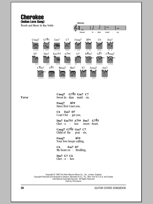 Download Ray Noble Cherokee (Indian Love Song) Sheet Music and learn how to play Lyrics & Chords PDF digital score in minutes