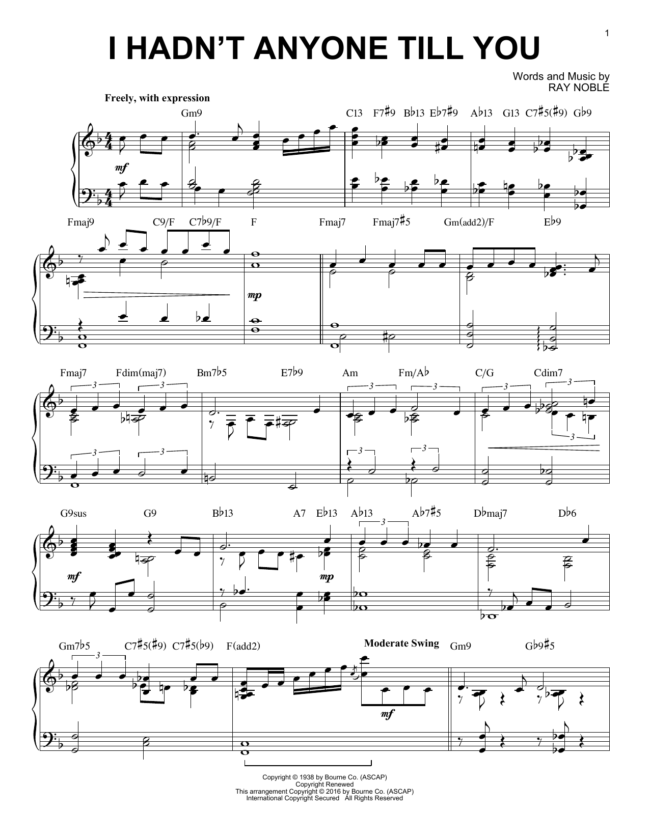 Download Ray Noble I Hadn't Anyone Till You Sheet Music and learn how to play Piano PDF digital score in minutes