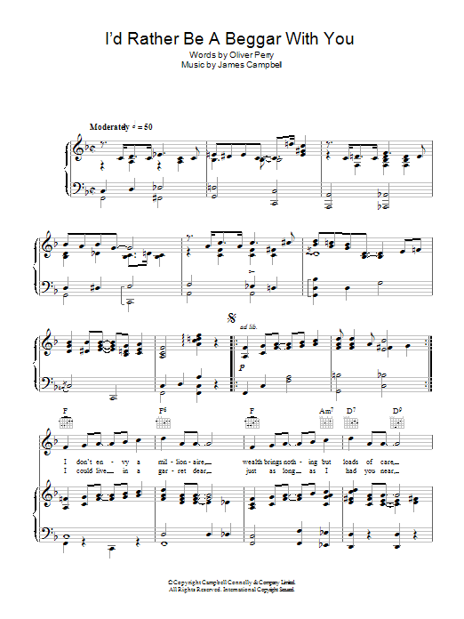 Download Ray Noble I'd Rather Be A Beggar With You Sheet Music and learn how to play Piano, Vocal & Guitar (Right-Hand Melody) PDF digital score in minutes