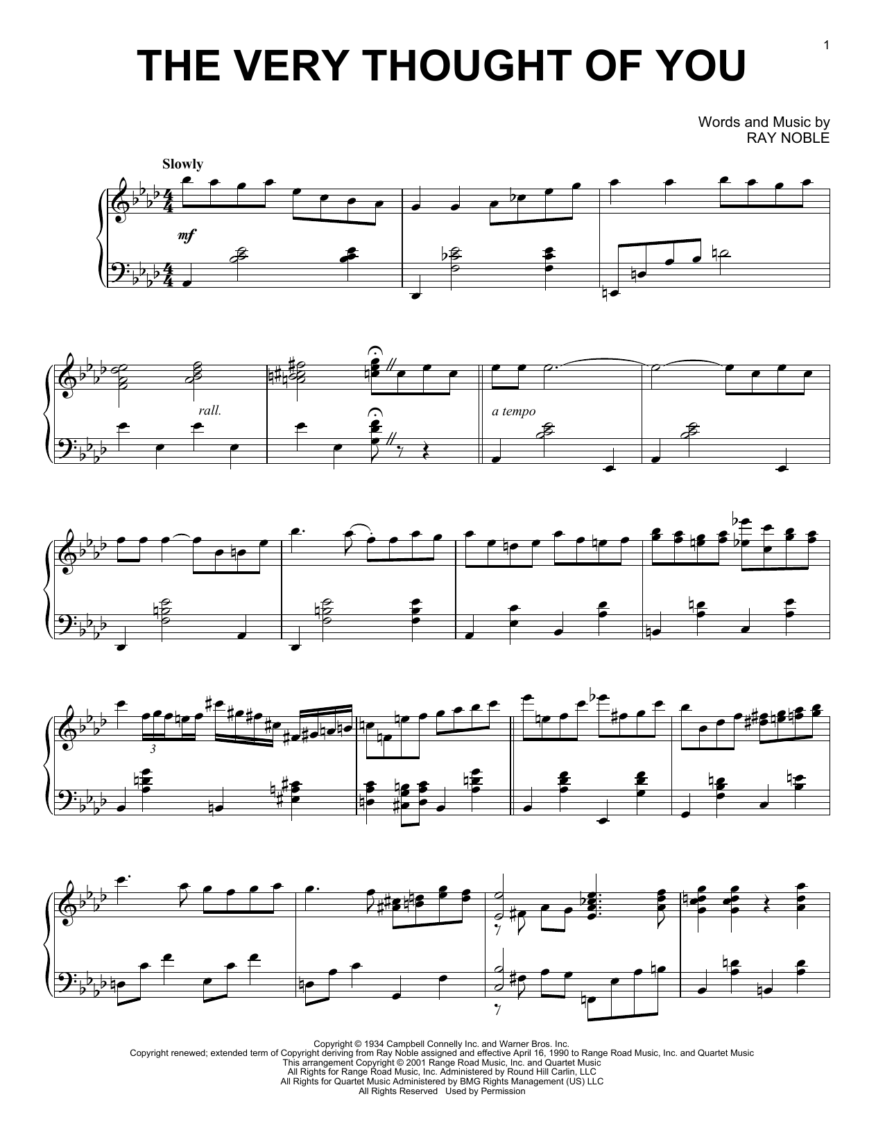 Download Ray Noble The Very Thought Of You (arr. Al Lerner) Sheet Music and learn how to play Piano Solo PDF digital score in minutes