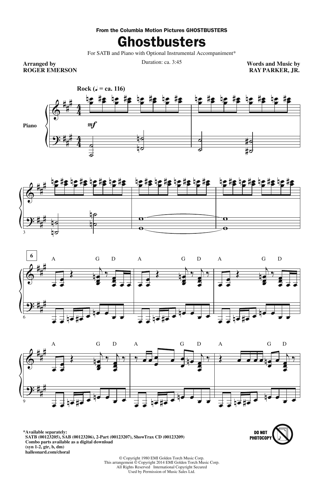 Download Ray Parker Jr. Ghostbusters (arr. Roger Emerson) Sheet Music and learn how to play SAB PDF digital score in minutes