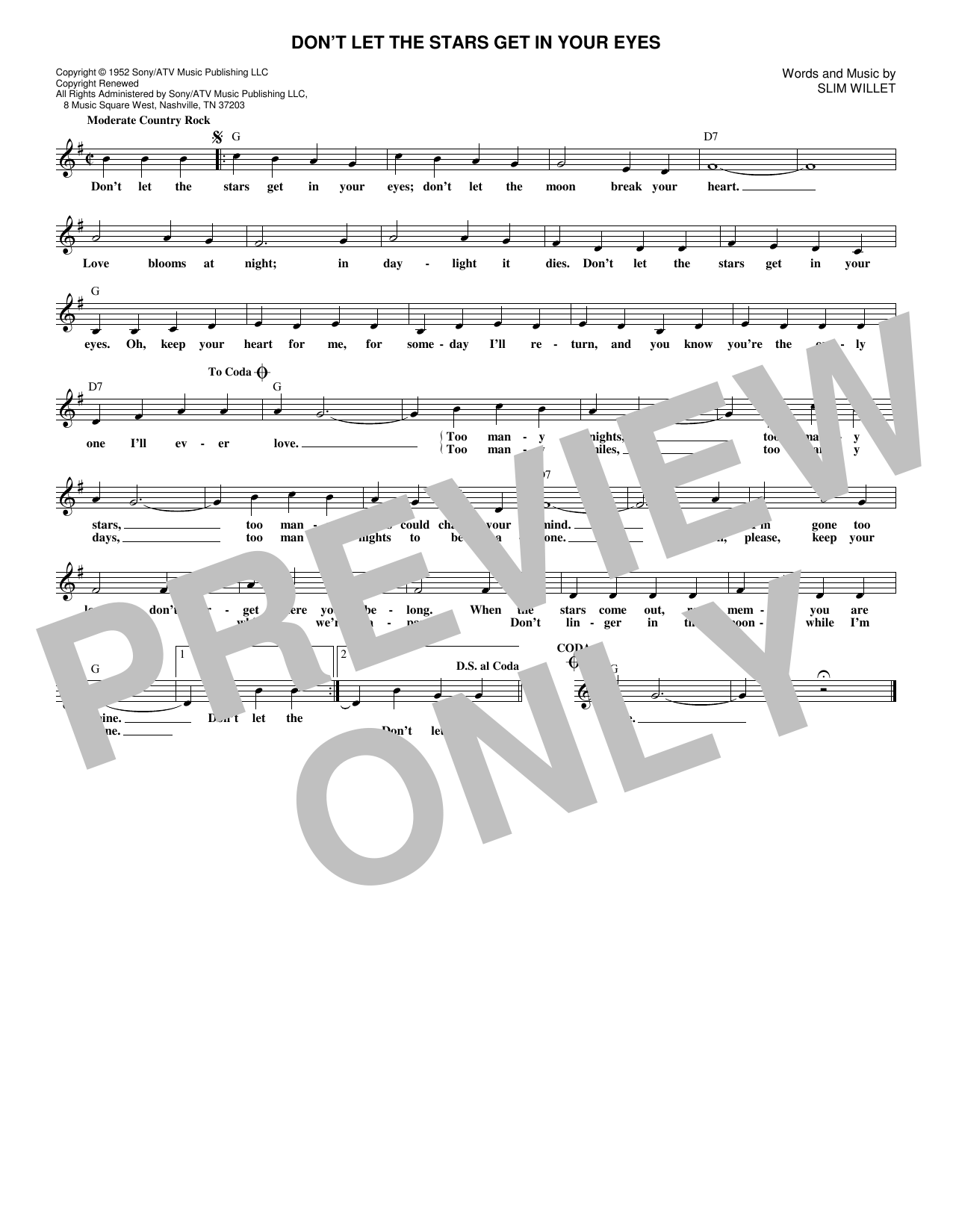 Download Ray Price Don't Let The Stars Get In Your Eyes Sheet Music and learn how to play Melody Line, Lyrics & Chords PDF digital score in minutes